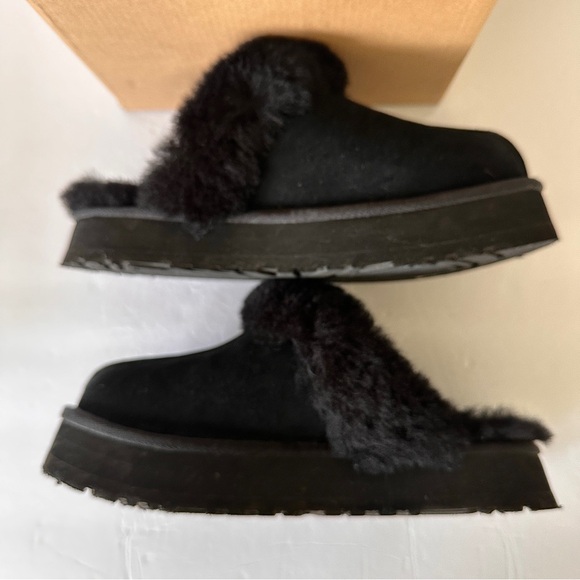 UGG Disquette Platform Slippers Sheepskin And Suede Women's Size 9 Black 1122550 - Picture 8 of 14